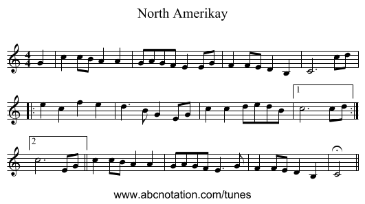 North Amerikay - staff notation