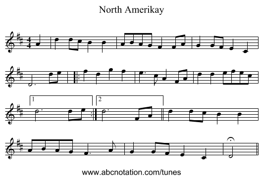 North Amerikay - staff notation