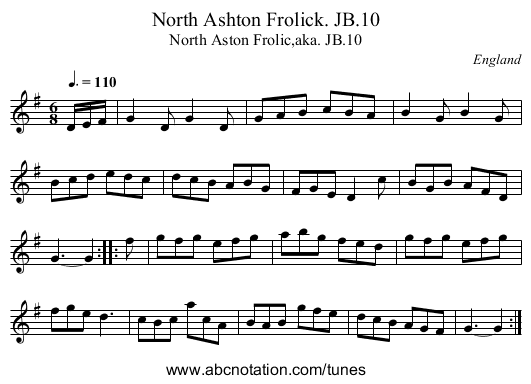 North Ashton Frolick. JB.10 - staff notation