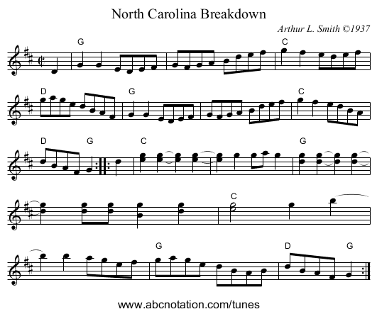 North Carolina Breakdown - staff notation