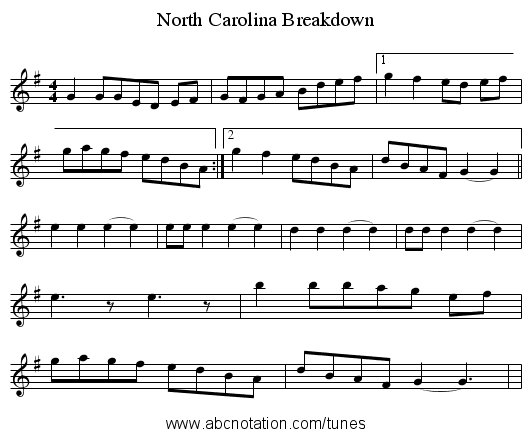 North Carolina Breakdown - staff notation