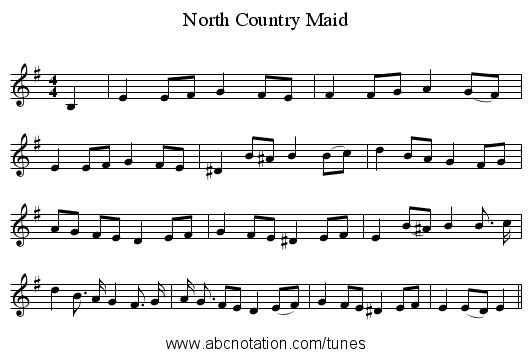 North Country Maid - staff notation