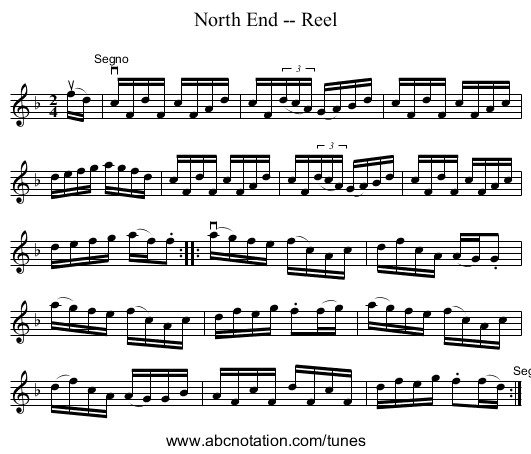 North End -- Reel - staff notation