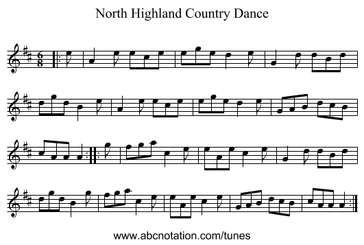 North Highland Country Dance - staff notation