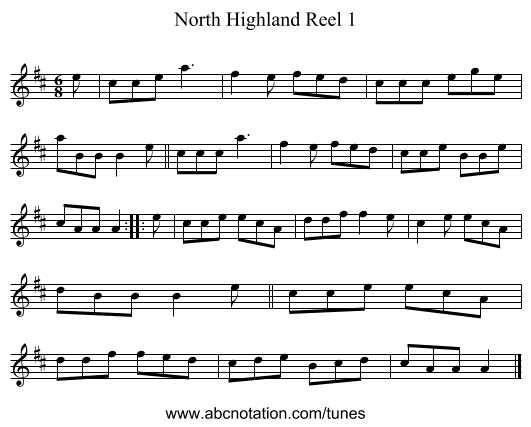 North Highland Reel 1 - staff notation