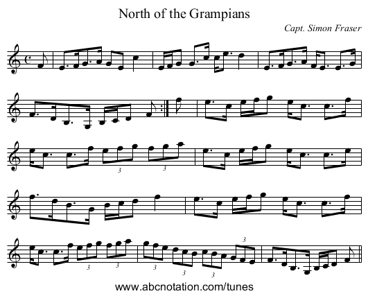 North of the Grampians - staff notation