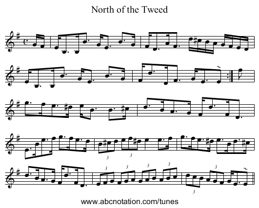 North of the Tweed - staff notation