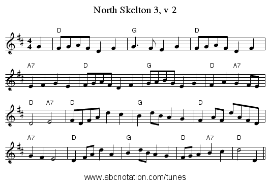 North Skelton 3, v 2 - staff notation