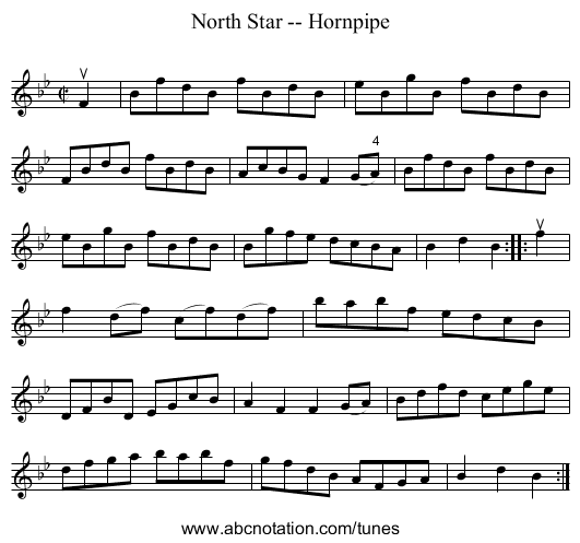 North Star -- Hornpipe - staff notation