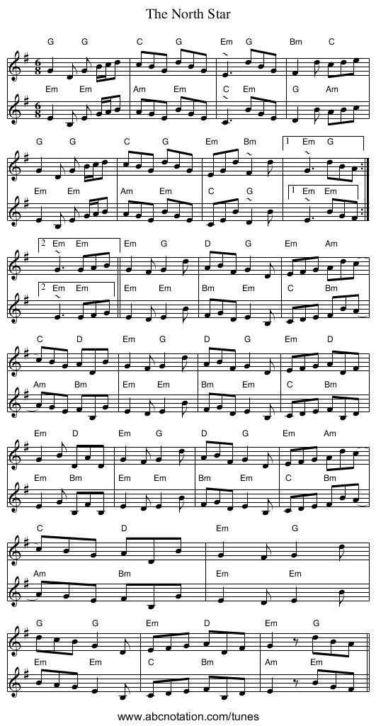 North Star, The - staff notation