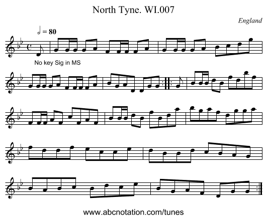 North Tyne. WI.007 - staff notation
