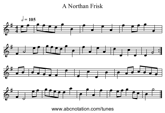 Northan Frisk, A - staff notation