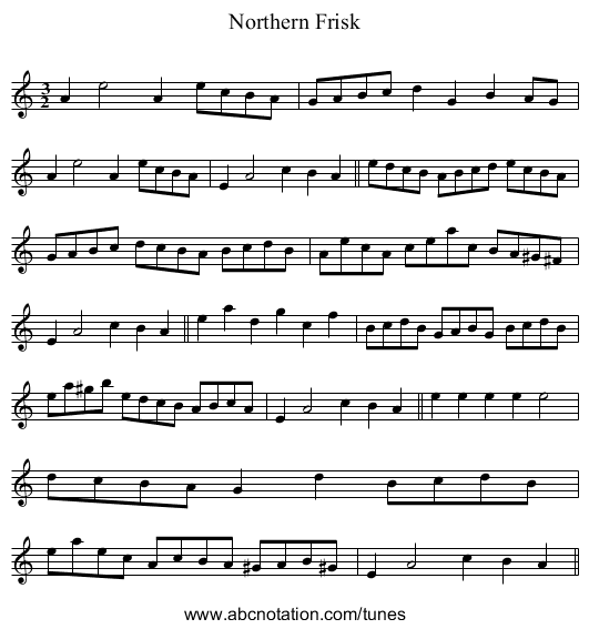 Northern Frisk - staff notation