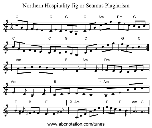 Northern Hospitality Jig or Seamus Plagiarism - staff notation