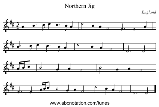 Northern Jig - staff notation