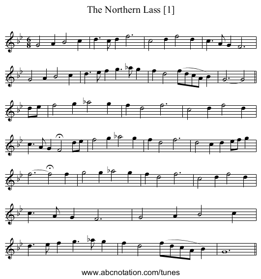 Northern Lass [1], The - staff notation