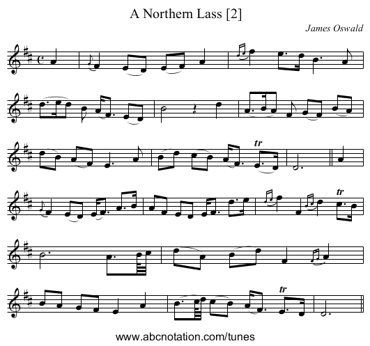 Northern Lass [2], A - staff notation