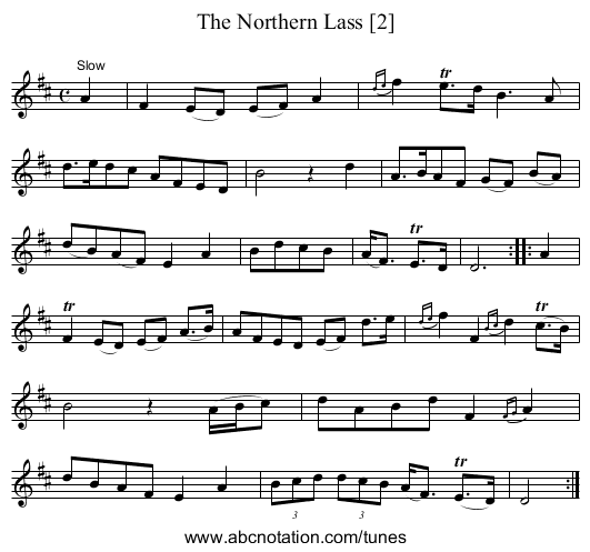 Northern Lass [2], The - staff notation