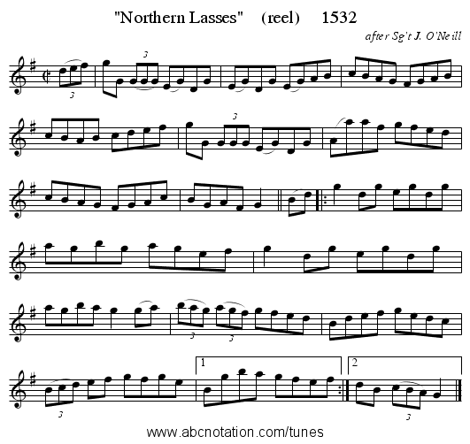 Northern Lasses (reel) 1532 - staff notation