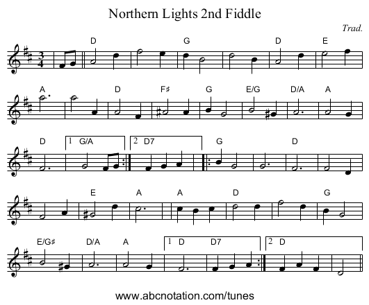 Northern Lights 2nd Fiddle - staff notation