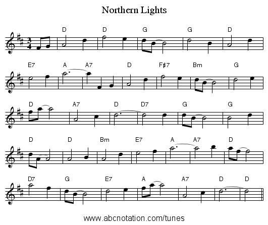 Northern Lights - staff notation