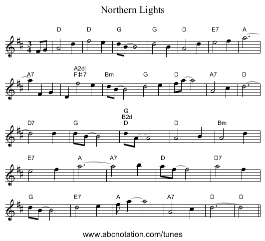 Northern Lights - staff notation