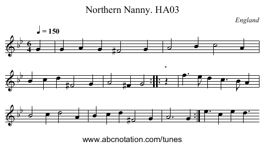 Northern Nanny. HA03 - staff notation