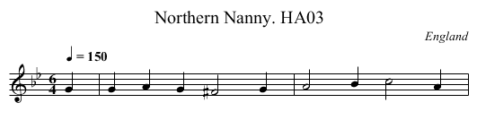 Northern Nanny. HA03 - staff notation
