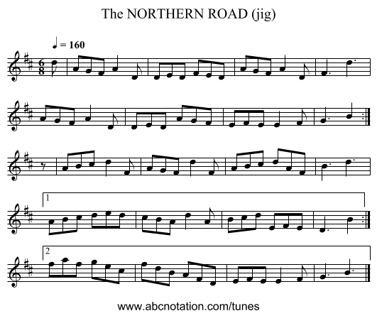 NORTHERN ROAD (jig), The - staff notation