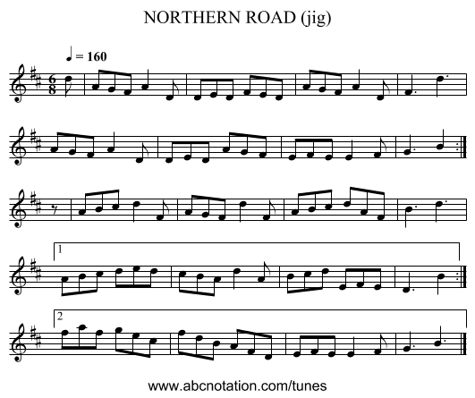 NORTHERN ROAD (jig) - staff notation