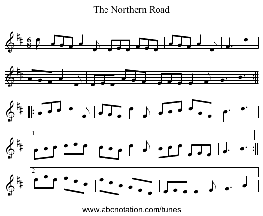Northern Road, The - staff notation