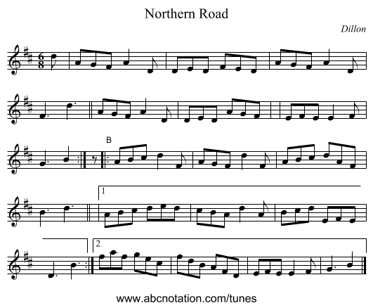 Northern Road - staff notation