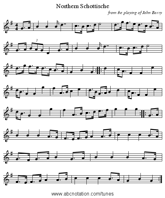 Northern Schottische - staff notation