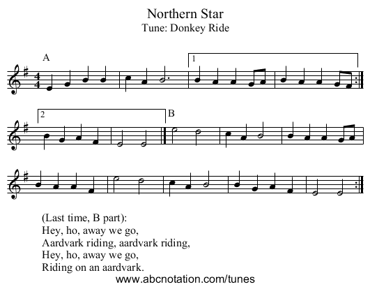 Northern Star - staff notation