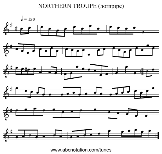 NORTHERN TROUPE (hornpipe) - staff notation
