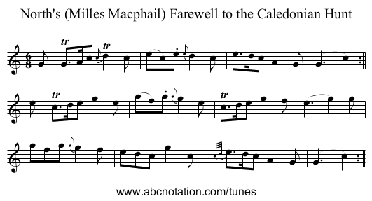 North's (Milles Macphail) Farewell to the Caledonian Hunt - staff notation