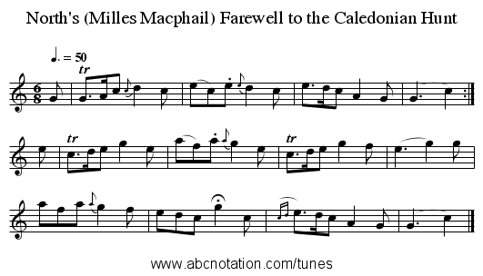 North's (Milles Macphail) Farewell to the Caledonian Hunt - staff notation