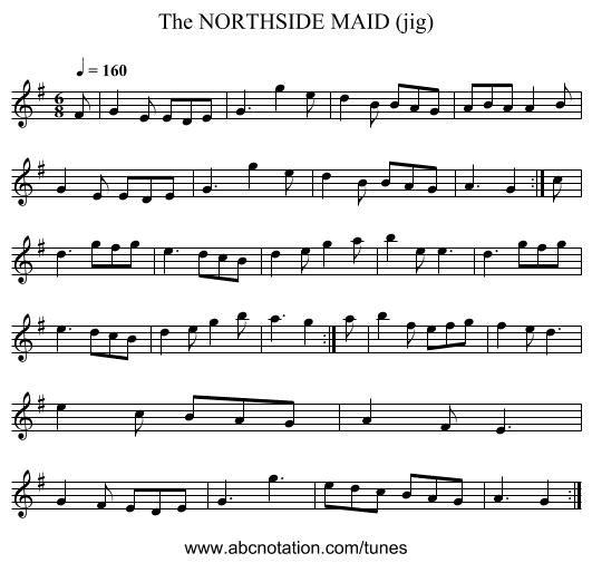 NORTHSIDE MAID (jig), The - staff notation