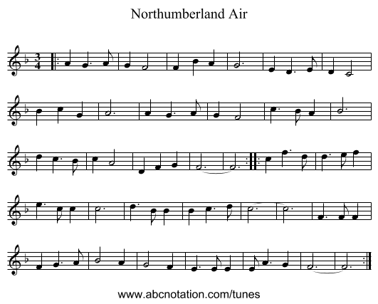 Northumberland Air - staff notation