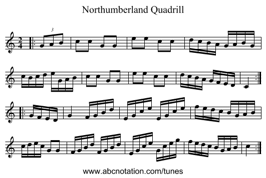 Northumberland Quadrill - staff notation