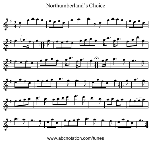 Northumberland’s Choice - staff notation