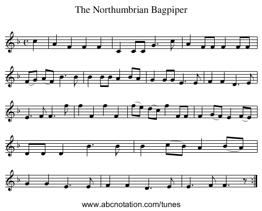 Northumbrian Bagpiper, The - staff notation