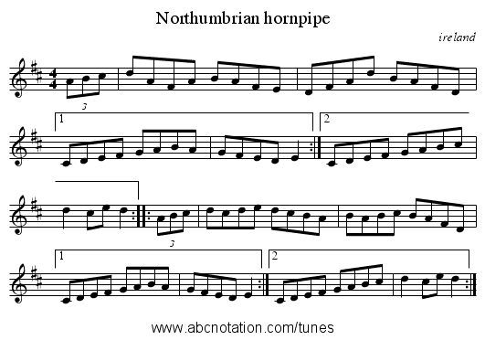 Northumbrian hornpipe - staff notation
