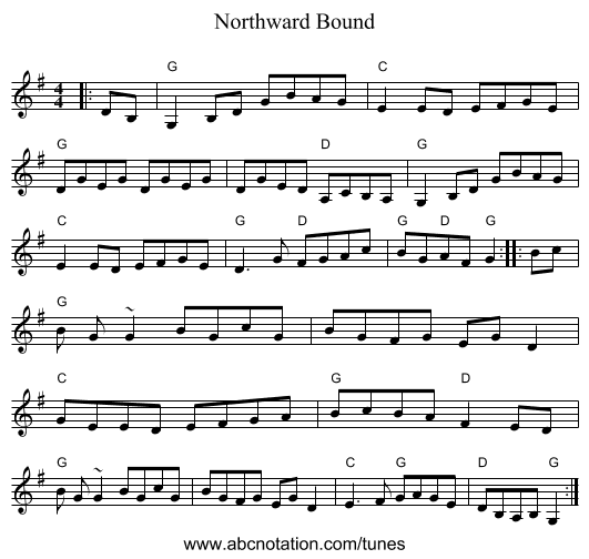 Northward Bound - staff notation