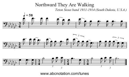 Northward They Are Walking - staff notation