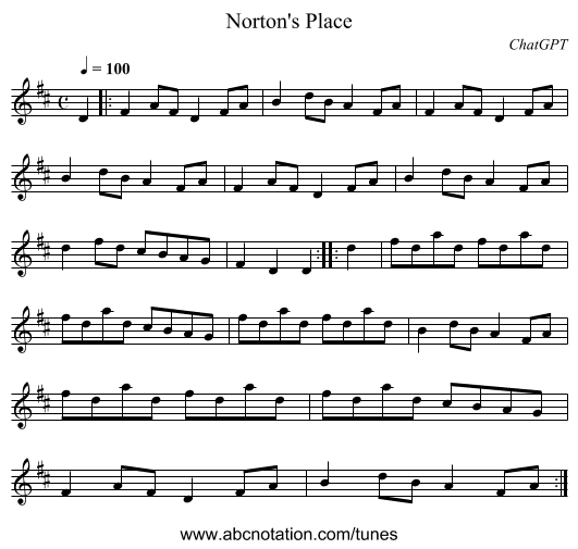 Norton's Place - staff notation