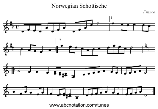 Norwegian Schottische - staff notation