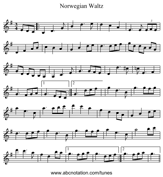 Norwegian Waltz - staff notation