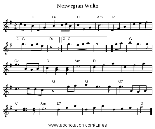 Norwegian Waltz - staff notation