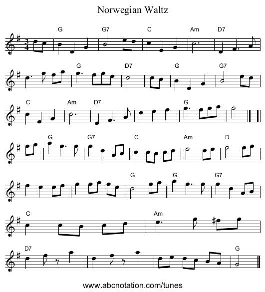 Norwegian Waltz - staff notation